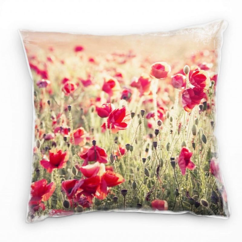 Landschaft, rote Blumen, Wiese Deko Kissen 40x40cm für Couch Sofa Lounge Zierkissen