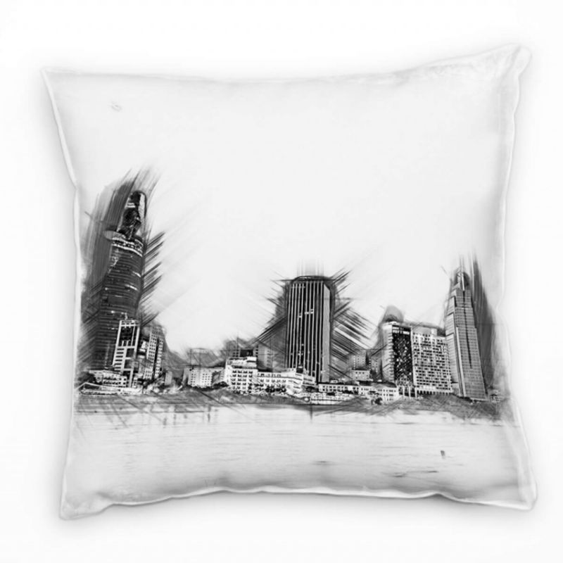 City, Abstrakt, Ho Chi Minh Stadt, grau, weiß Deko Kissen 40x40cm für Couch Sofa Lounge Zierkissen