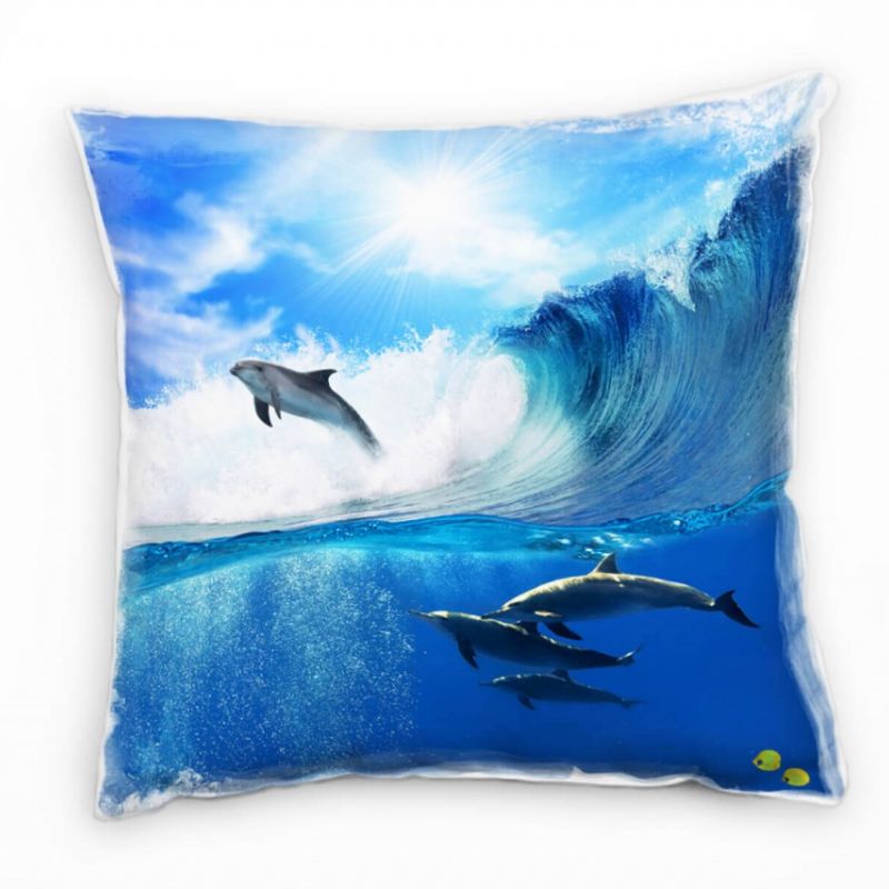 Tiere, blau, Delfine, Meer, Wellen Deko Kissen 40x40cm für Couch Sofa Lounge Zierkissen