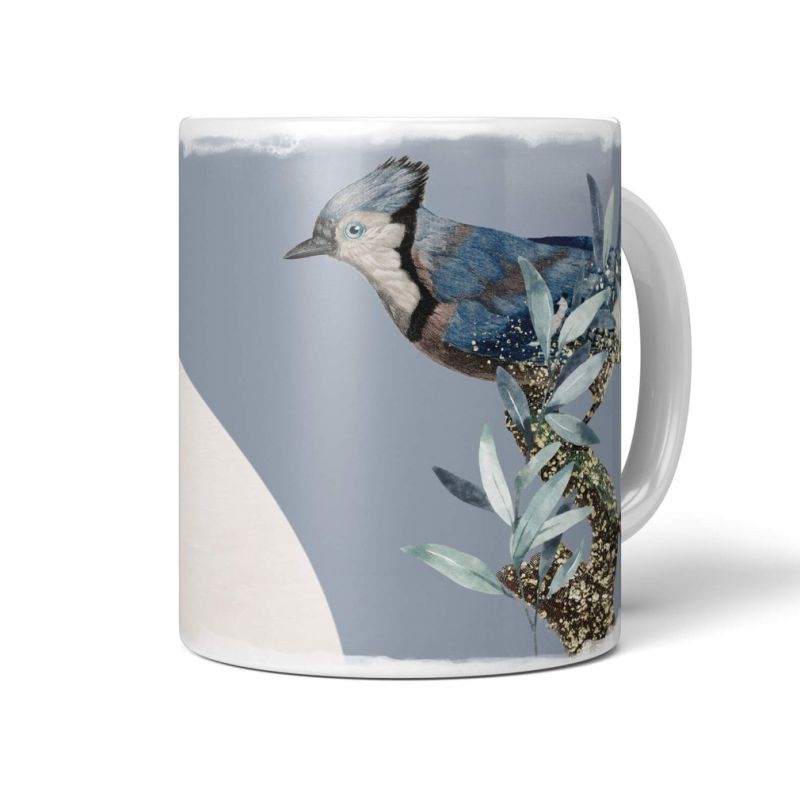 Dekorative Tasse mit schönem Vogel Motiv Blauhäher Singvogel Kunstvoll schönem Design