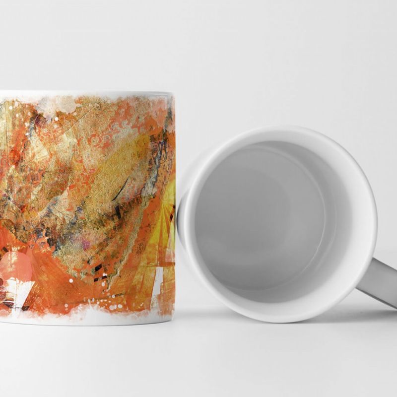 Tasse Geschenk orange, braune Abstraktion; gelbe, dunkelbraune Elemente