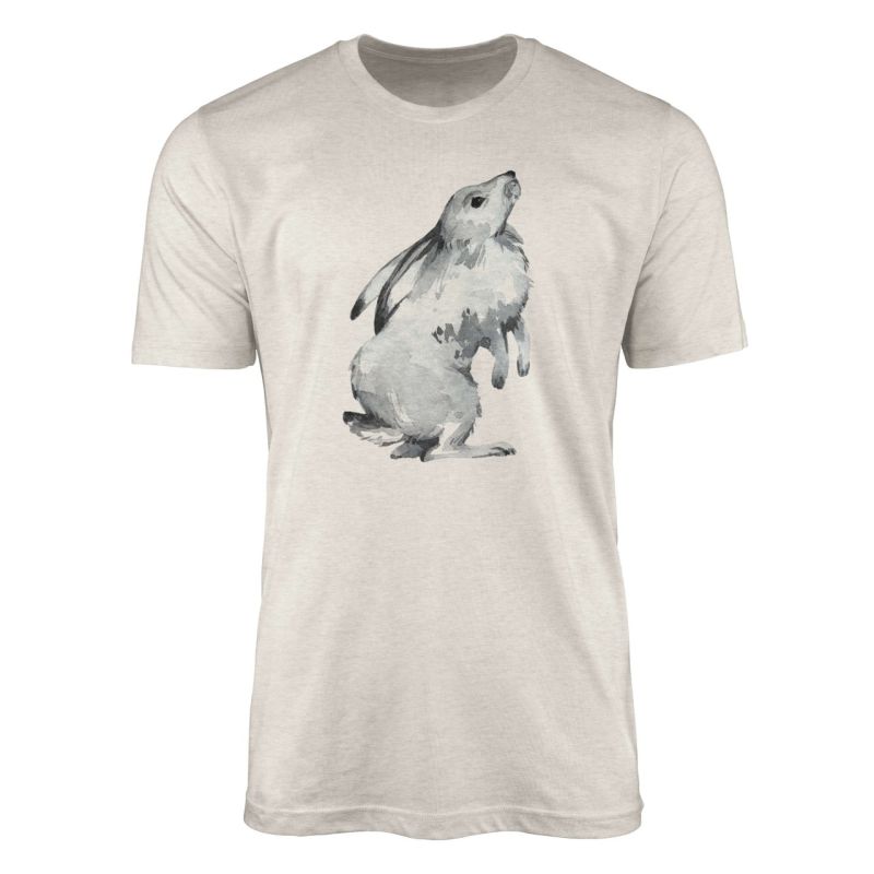 Herren Shirt 100% gekämmte Bio-Baumwolle T-Shirt  Aquarell Hase Motiv Nachhaltig Ökomode aus erneuer