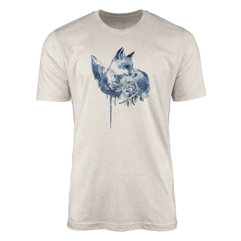 Herren Shirt 100% gekämmte Bio-Baumwolle T-Shirt  Aquarell Fuchs Blüte Motiv Nachhaltig Ökomode aus