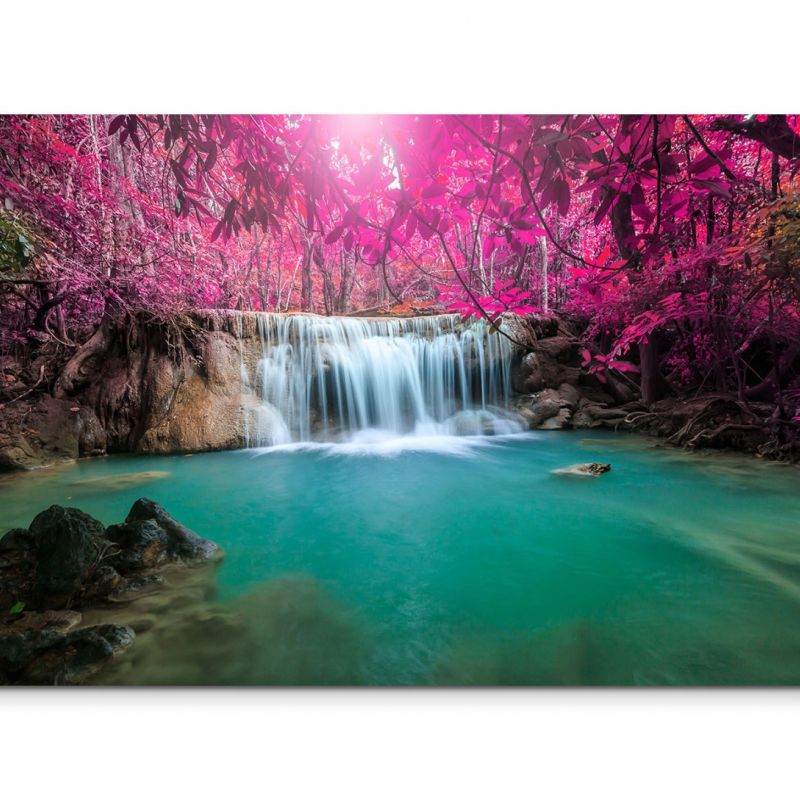 120x80cm Wandbild Thailand Wald Wasserfall Lagune Natur