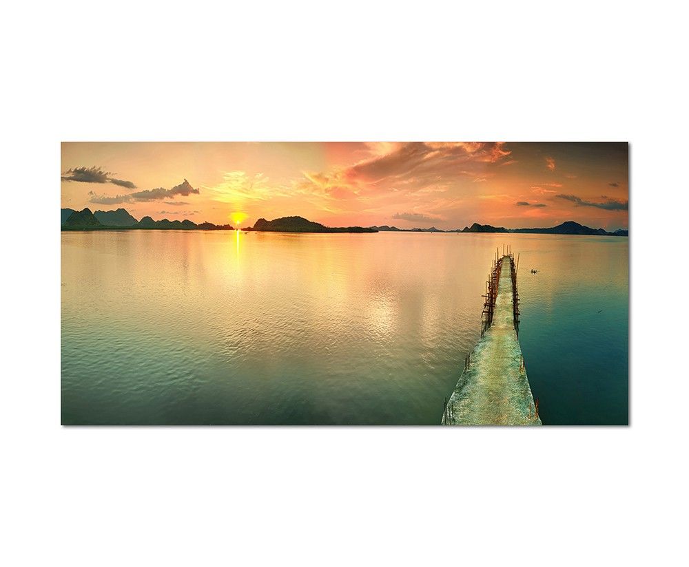 120x60cm Sonnenuntergang Steg See