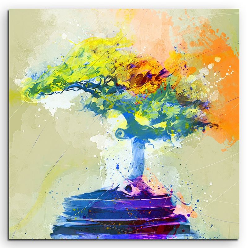 Bonsai 60x60cm Aquarell Art Leinwandbild