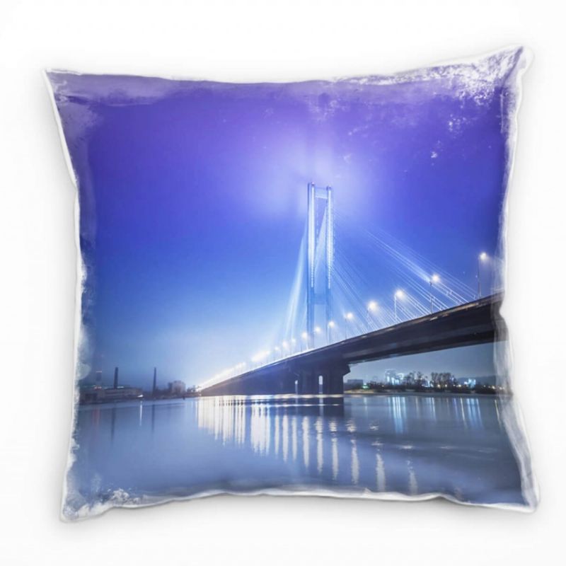 South bridge, Ukraine Kiev, blau, lila Deko Kissen 40x40cm für Couch Sofa Lounge Zierkissen