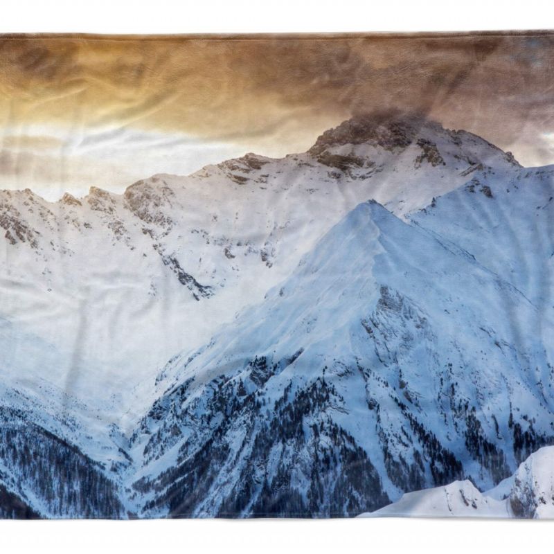 Handtuch Strandhandtuch Saunatuch Kuscheldecke mit Fotomotiv Schneegipfel Berge Schön