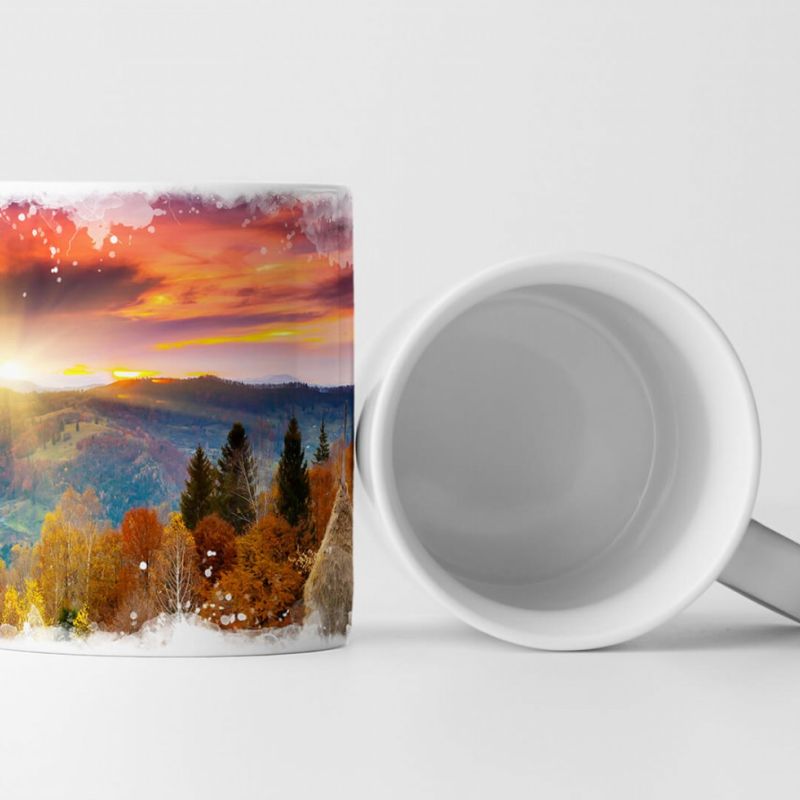 Tasse Geschenk Landschaftsfotografie – Berglandschaft bei Sonnenaufgang im Herbst