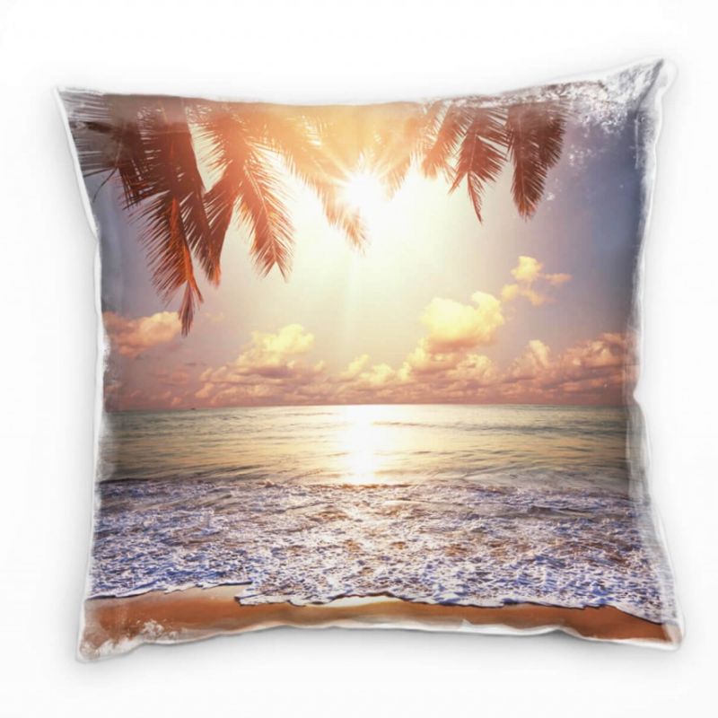 Strand und Meer, Sonnenstrahlen, Palmen, Türkises Wasser Deko Kissen 40x40cm für Couch Sofa Lounge Z