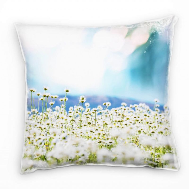 Natur, Frühling, weiß, blau, Licht Reflektion Deko Kissen 40x40cm für Couch Sofa Lounge Zierkissen