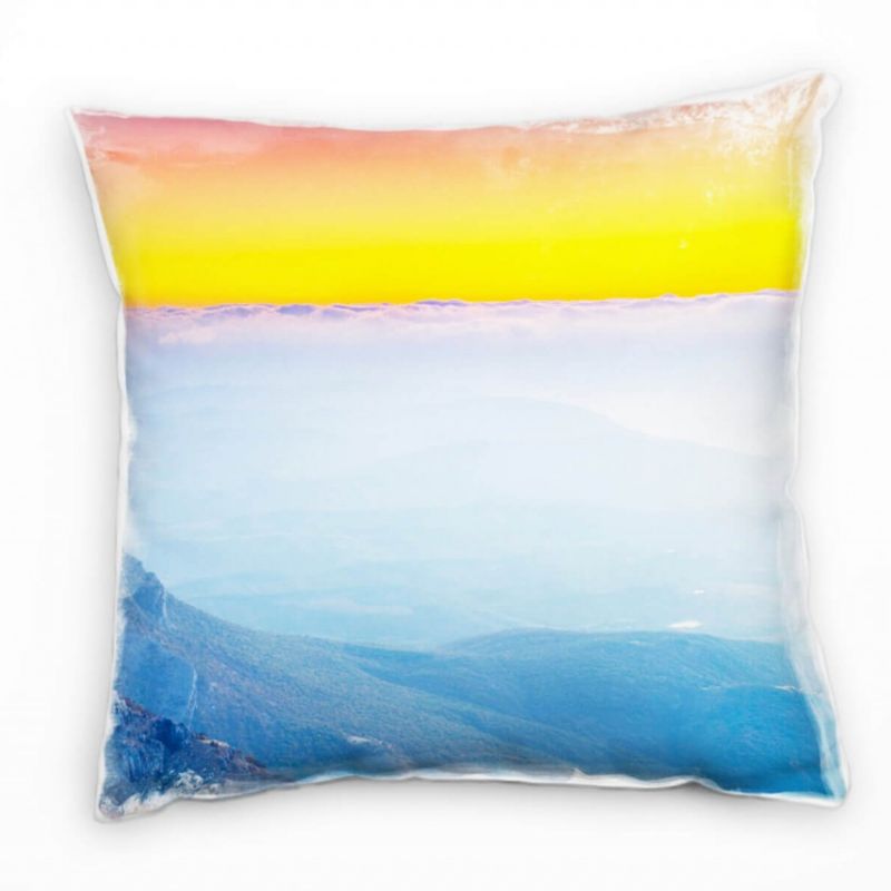 Landschaft, blau, gelb, Berge, Sonnenaufgang Deko Kissen 40x40cm für Couch Sofa Lounge Zierkissen