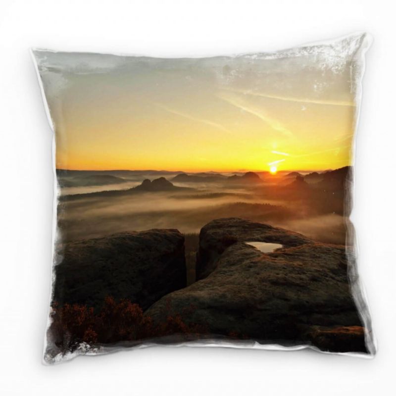 Landschaft, braun, orange, Berge, Sonnenaufgang  Deko Kissen 40x40cm für Couch Sofa Lounge Zierkisse