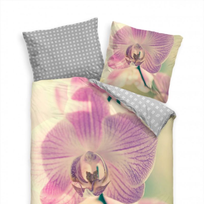 Orchidee Blte Nahaufnahme Grn Lila Bettwäsche Set 135×200 cm + 80x80cm  Atmungsaktiv