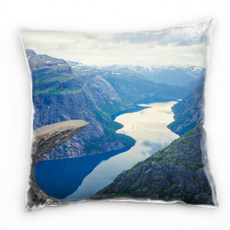 Landschaft, braun, grau, Fjord, Felsen,  Deko Kissen 40x40cm für Couch Sofa Lounge Zierkissen