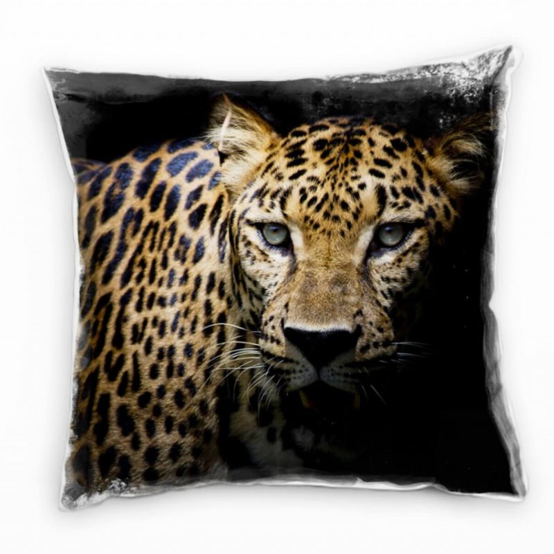 Tiere, Leopard, Portrait, braun, schwarz Deko Kissen 40x40cm für Couch Sofa Lounge Zierkissen