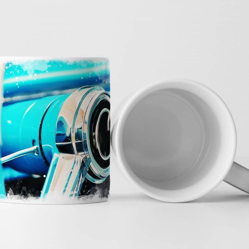 Tasse Geschenk Künstlerische Fotografie – Lenkrad eines türkisen Oldtimers