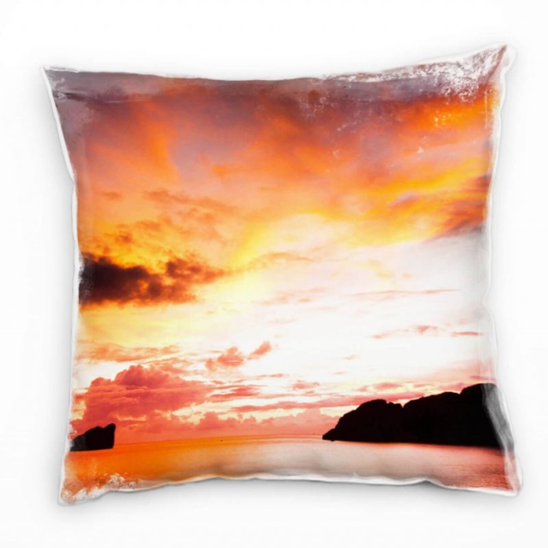 Meer, Sonnenuntergang, rot, orange, schwarz Deko Kissen 40x40cm für Couch Sofa Lounge Zierkissen