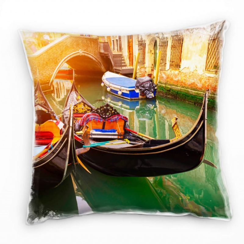 City, Venedig, Italien, Boote, Sonnenuntergang, orange Deko Kissen 40x40cm für Couch Sofa Lounge Zie