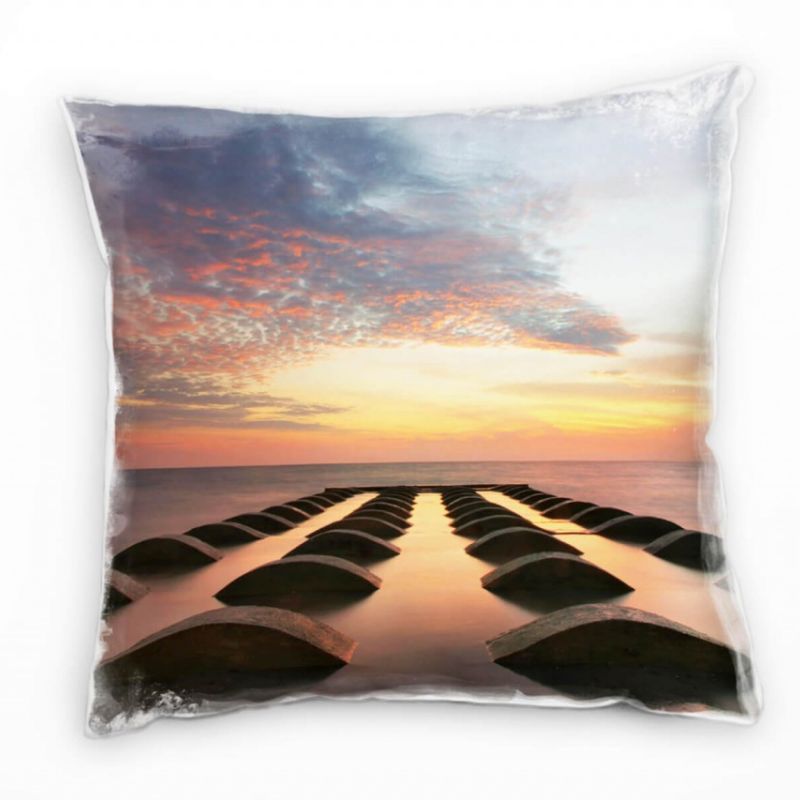 Meer, Sonnenuntergang, Malaysia, orange, grau Deko Kissen 40x40cm für Couch Sofa Lounge Zierkissen