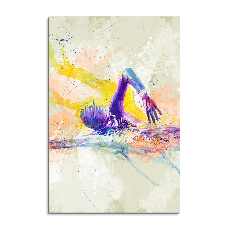 Schwimmen III 90x60cm Aquarell Art Leinwandbild