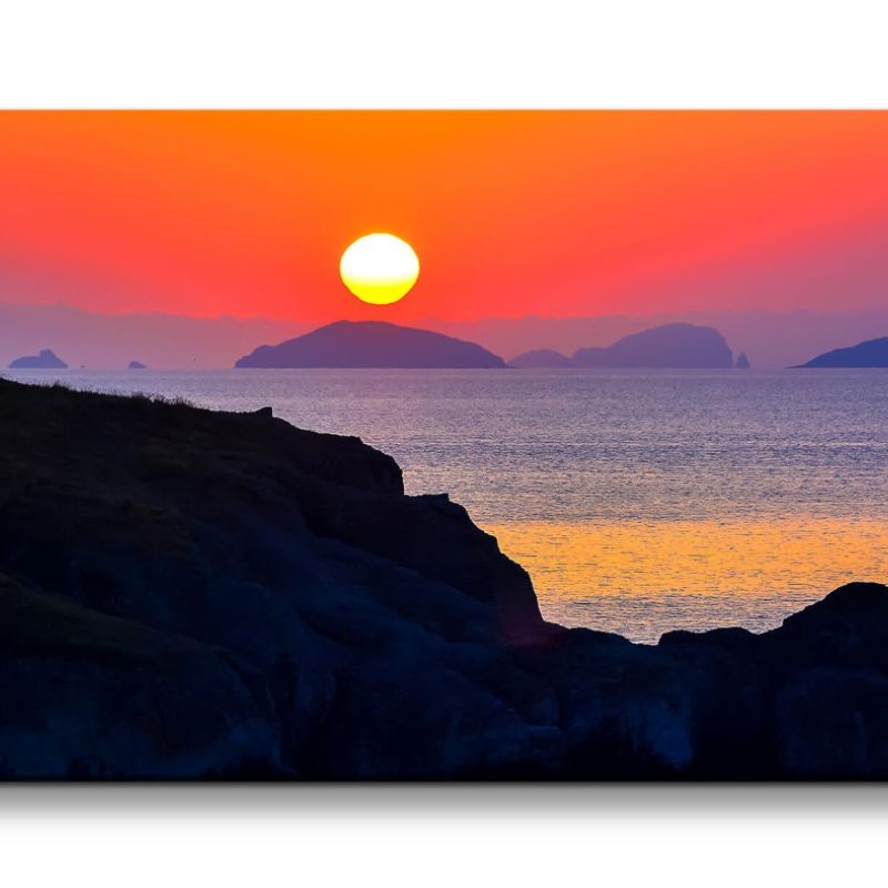 Leinwandbild 120x60cm Sonnenuntergang Abendröte Meer Berge Natur Wunderschön