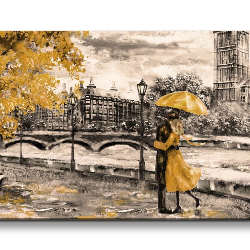 Leinwandbild 120x60cm London Liebespärchen Romantisch Malerisch Kunstvoll