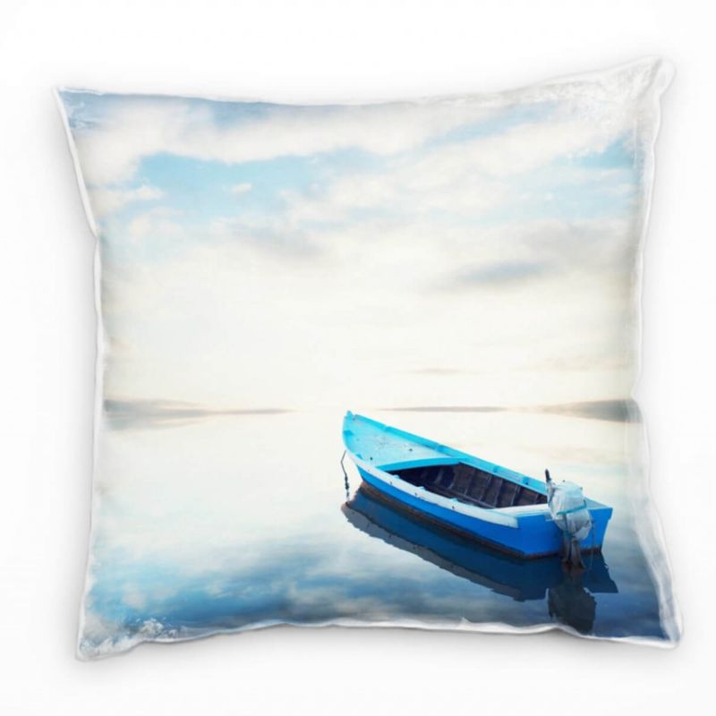 Meer, Spiegelung, Boot, Sonnenuntergang, blau  Deko Kissen 40x40cm für Couch Sofa Lounge Zierkissen