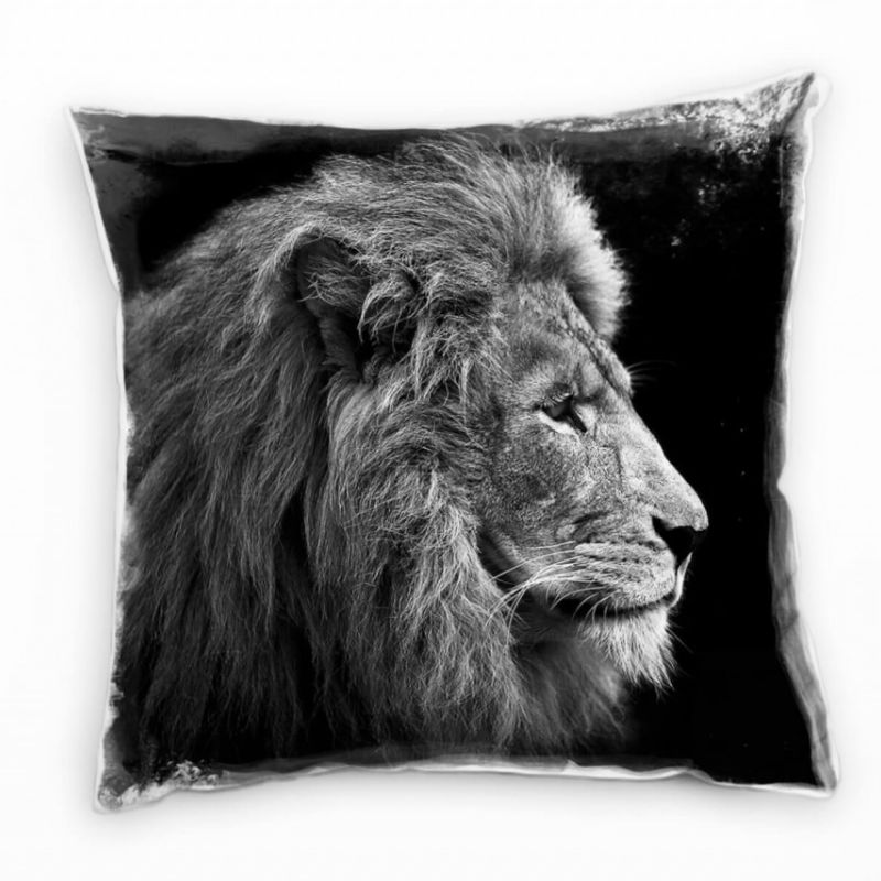 Tiere, Löwe von der Seite, grau, schwarz Deko Kissen 40x40cm für Couch Sofa Lounge Zierkissen