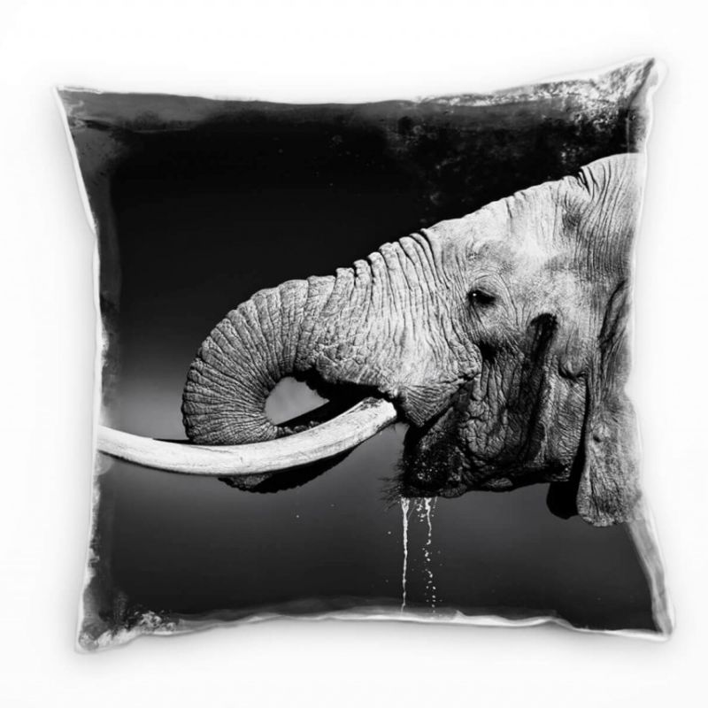 Tiere, trinkender Elefant, grau Deko Kissen 40x40cm für Couch Sofa Lounge Zierkissen