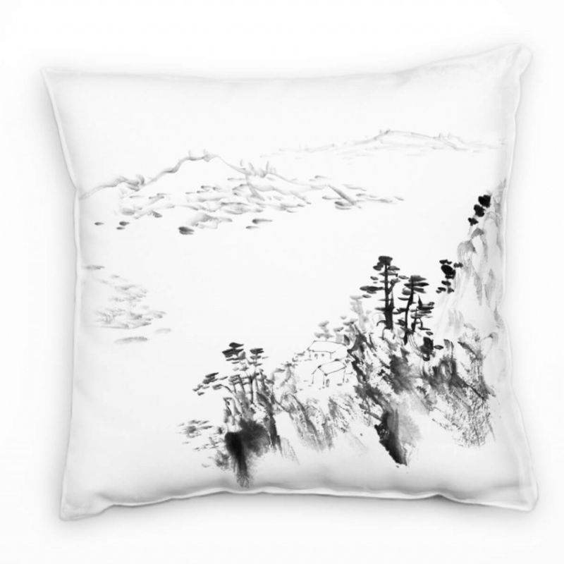 Landschaft, gemalt, chinesische Maltechnik, grau Deko Kissen 40x40cm für Couch Sofa Lounge Zierkisse