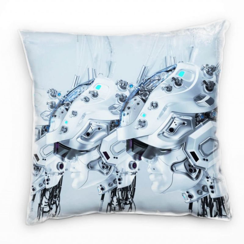 Abstrakt, Roboter, Frauen, futuristisch, grau, blau Deko Kissen 40x40cm für Couch Sofa Lounge Zierki