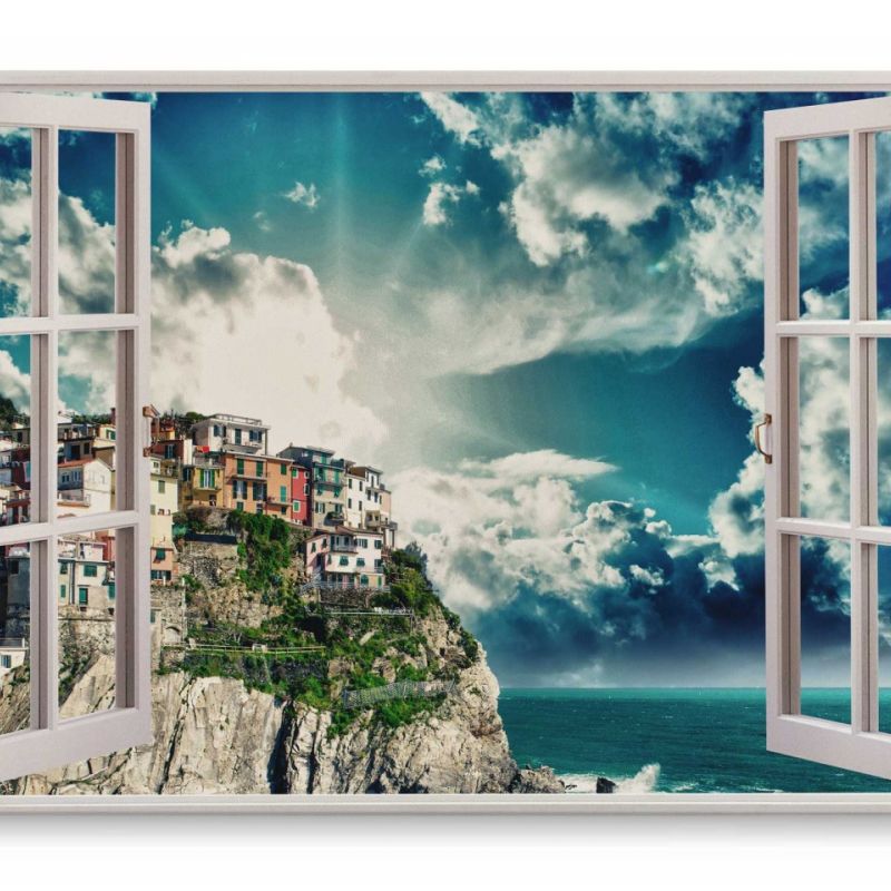 Wandbild 120x80cm Fensterbild Positano Italien Küstendorf Mittelmeer Meer