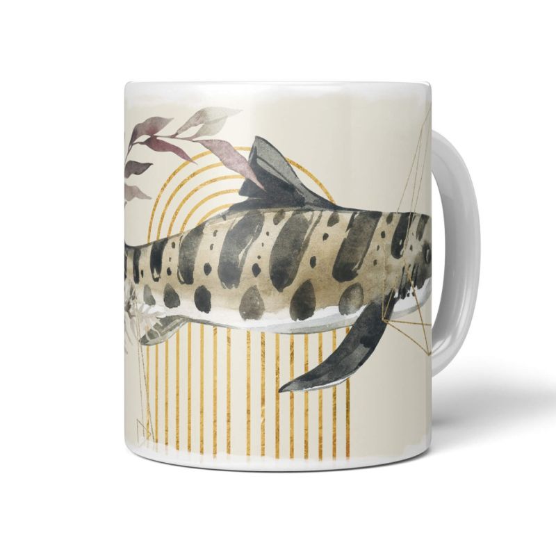 Dekorative Tasse mit schönem Motiv Tigerhai Hai einzigartiges Design goldene Elemente