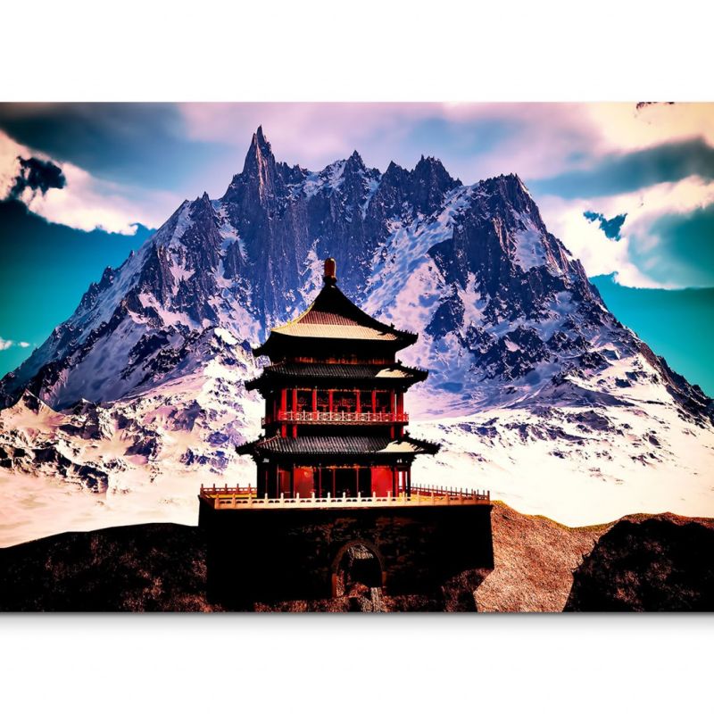 120x80cm Wandbild Berge Schnee Tempel Buddhismus