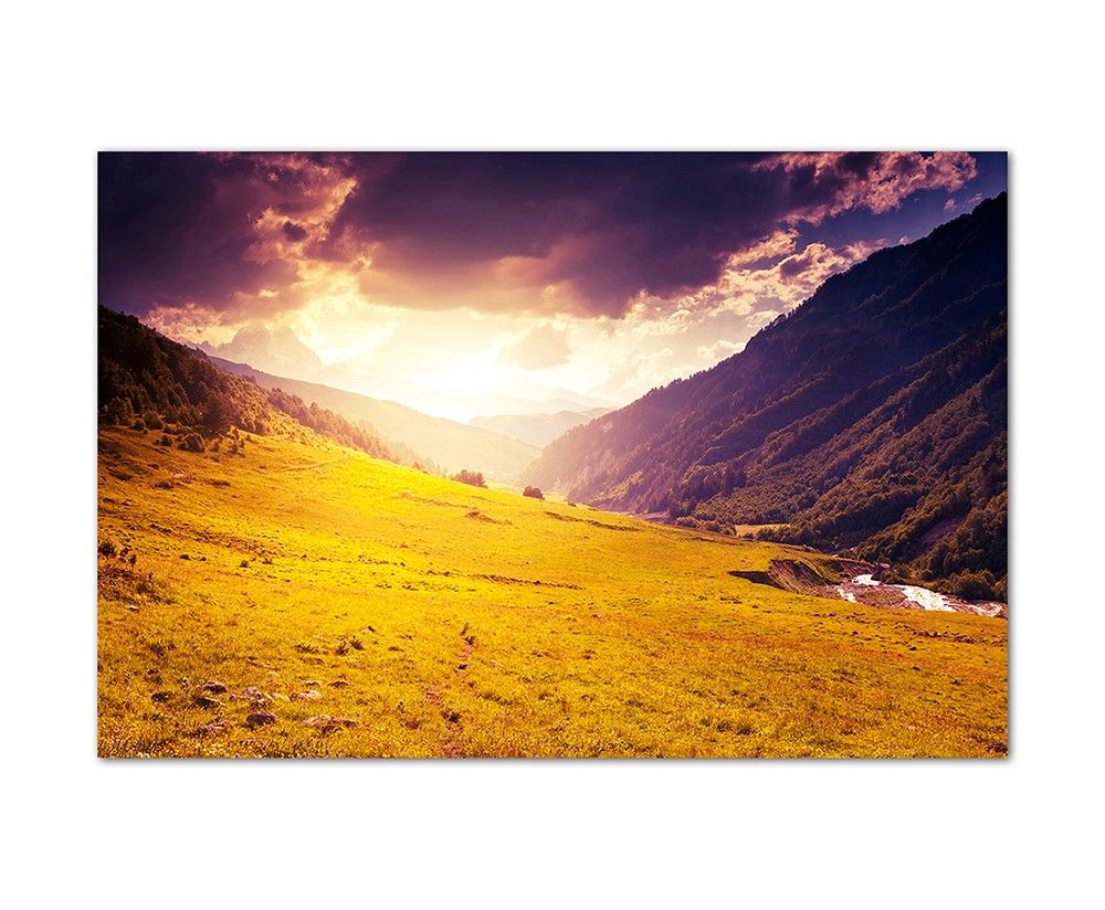 120x80cm Berge Wiese Landschaft Wolken Sonne