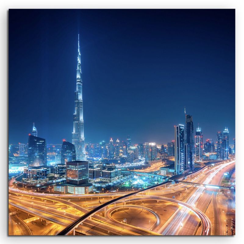 Urbane Fotografie – Downtown Skyline, Dubai, UAE auf Leinwand