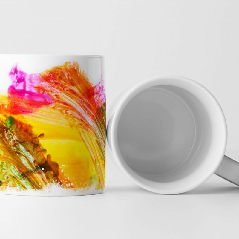 Tasse Geschenk Bild – Abstrakte Farbspuren in Gelb Pink und Rot