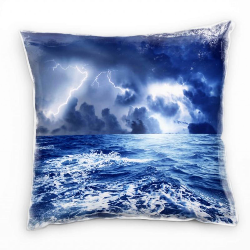 Meer, blau, weiß, Wellen, stürmische See, Gewitter, Blitze Deko Kissen 40x40cm für Couch Sofa Lounge