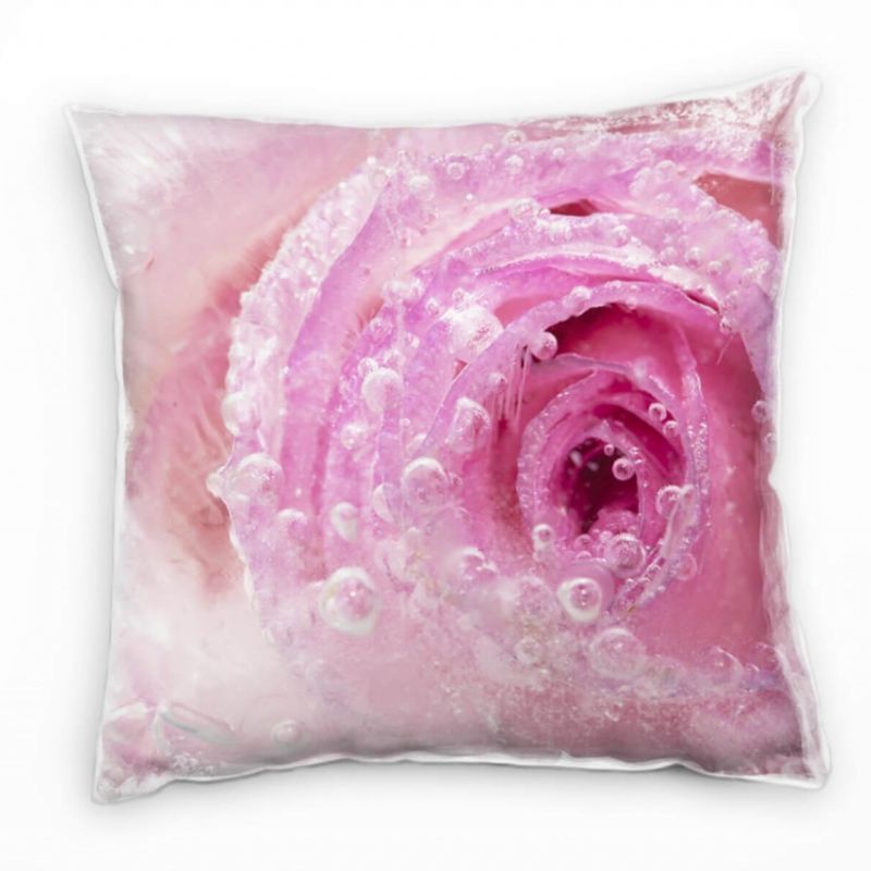 Macro, Blumen, gefrorene Rose, rosa Deko Kissen 40x40cm für Couch Sofa Lounge Zierkissen