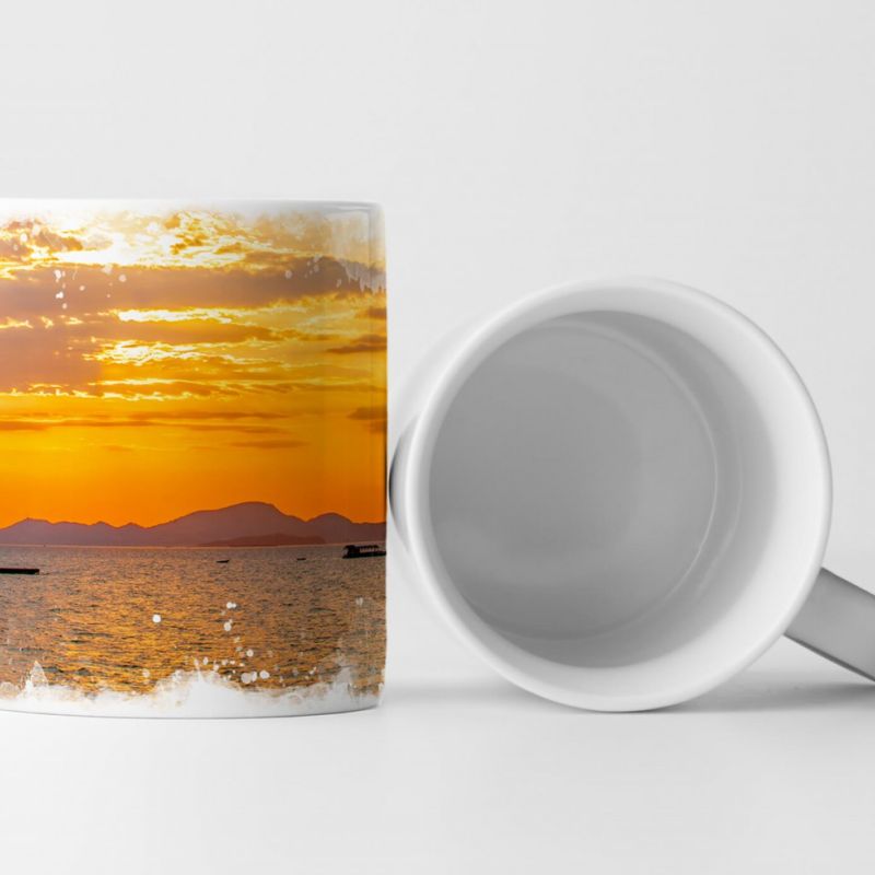 Tasse Geschenk Wunderschöner Sonnenuntergang mit Booten