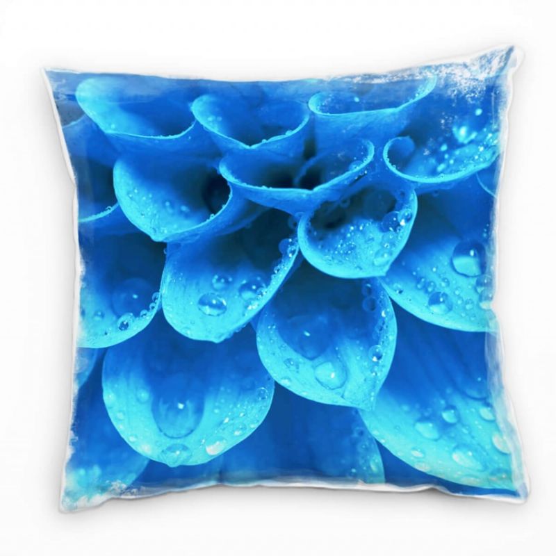 Macro, Blumen, blau, Blütenblätter mit Wassertropfen Deko Kissen 40x40cm für Couch Sofa Lounge Zierk