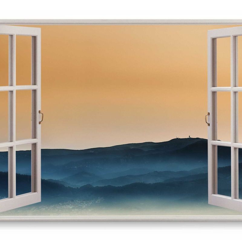 Wandbild 120x80cm Fensterbild Berge Bergkette Gebirge Sonnenuntergang Abendrot