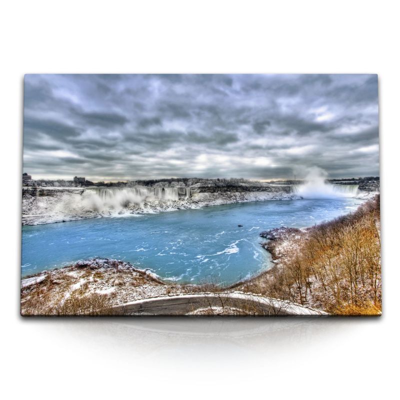 120x80cm Wandbild auf Leinwand Niagarafälle Wasserfall Natur dunkler Himmel