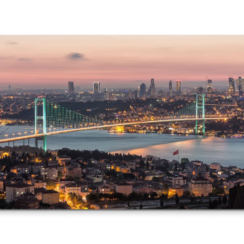 120x80cm Wandbild Istanbul Bosporus Brücke Stadt Lichter Nacht