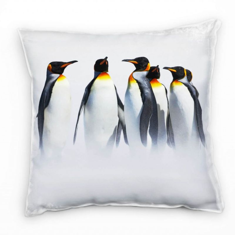 Tiere, Königspinguine, grau, schwarz, rot Deko Kissen 40x40cm für Couch Sofa Lounge Zierkissen