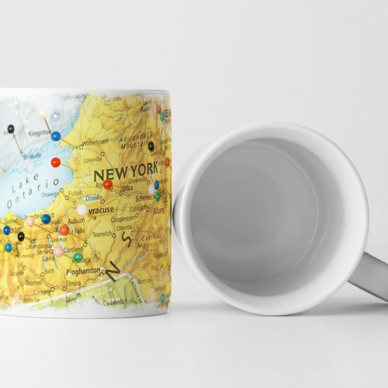 Tasse Geschenk Farbenfrohe Landkarte mit Stecknadeln