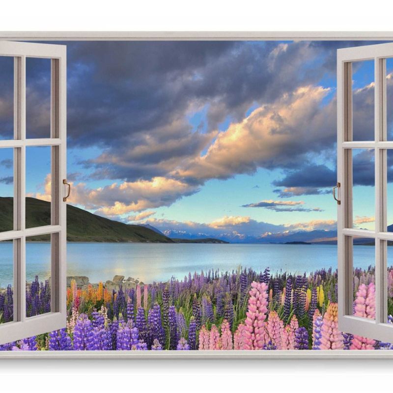 Wandbild 120x80cm Fensterbild Landschaft Südamerika Wildblumen See Berge