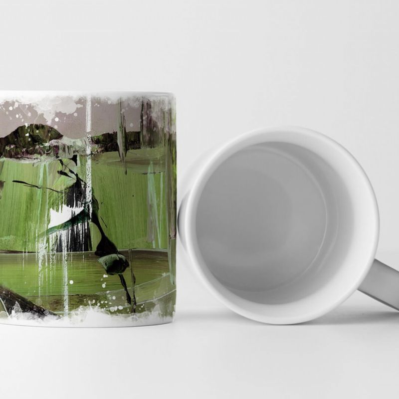 Tasse Geschenk grün, graue Grundierung; dunkelgrün, schwarz Abstraktion