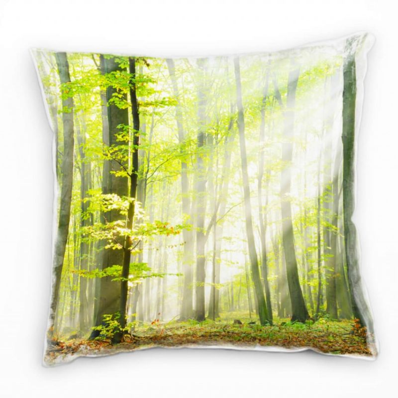 Natur, grün, braun, lichtdurchfluteter Wald Deko Kissen 40x40cm für Couch Sofa Lounge Zierkissen